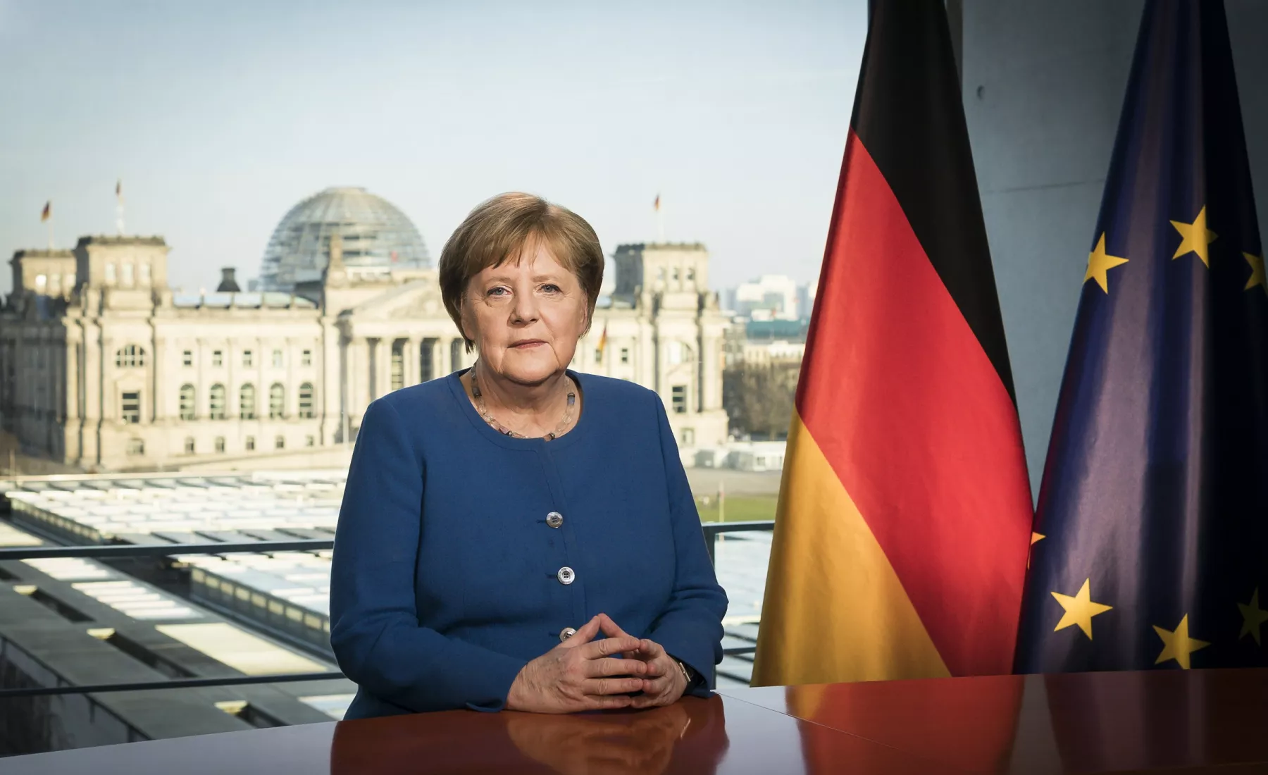 Angela Merkel (CDU) aufgenommen bei der Aufzeichnung einer Fernsehansprache