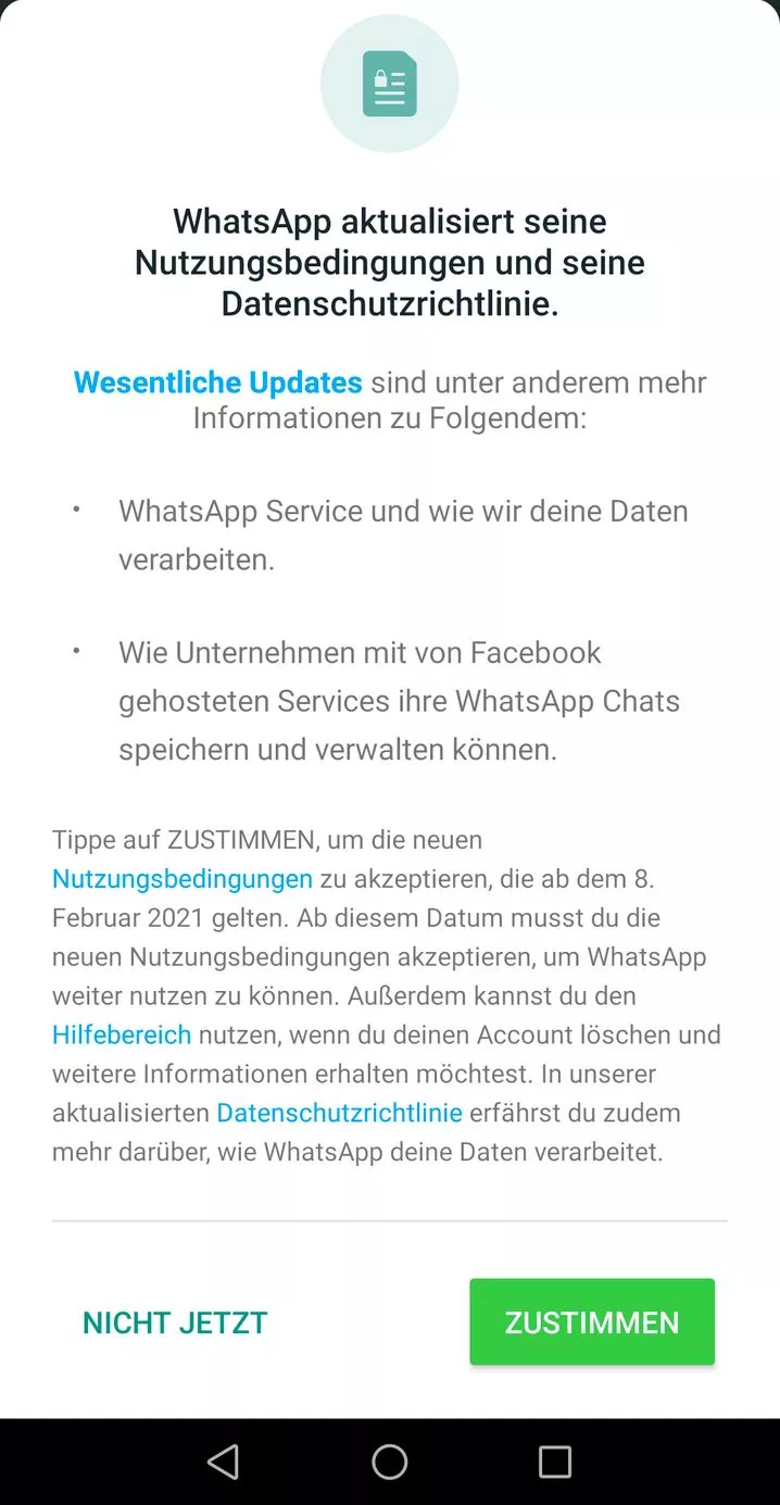 WhatsApp Änderung der Nutzungsbedingungen
