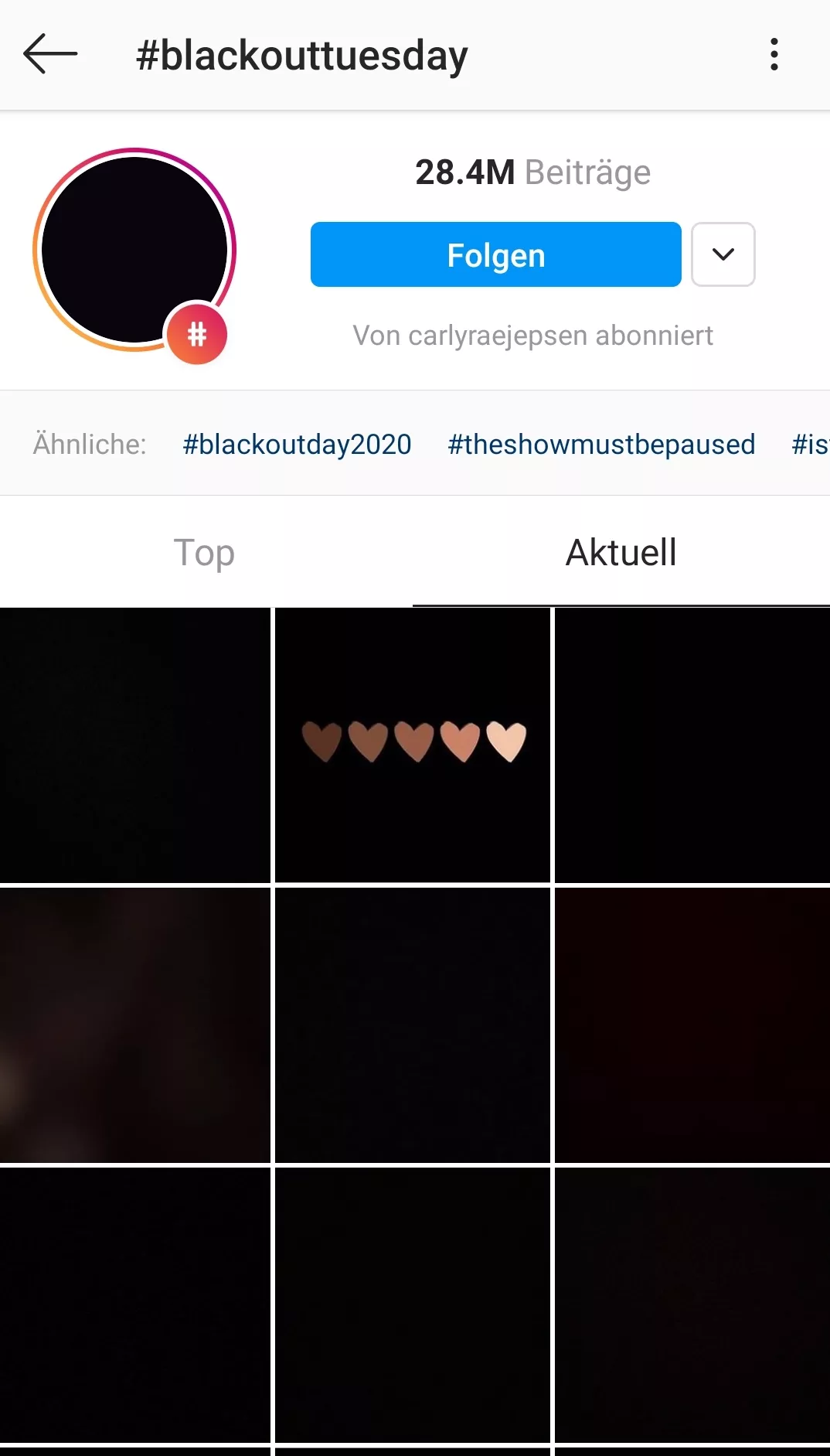 Beiträge auf Instagram zum Hashtag #blackouttuesday als Zeichen gegen Rassismus