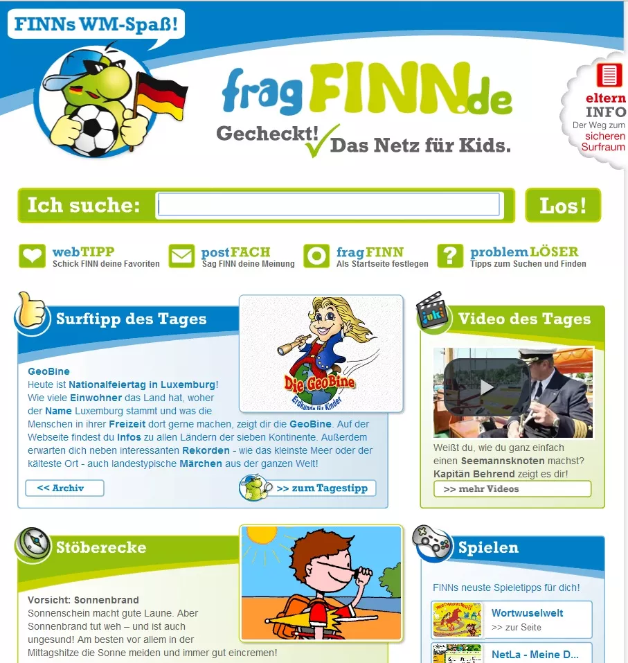 Screenshot der Seite "FragFINN.de"